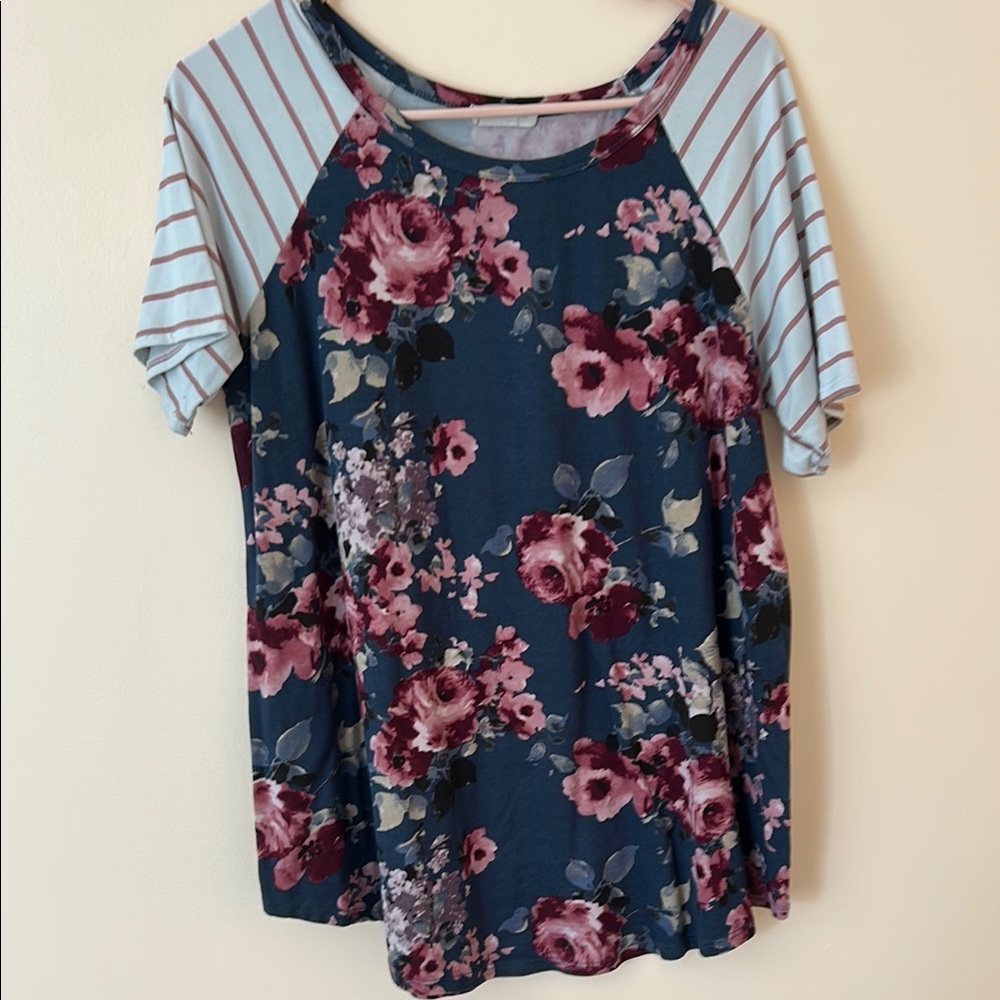 Blue and Pink Floral Relaxed Tee
